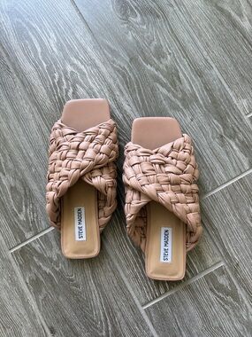 Steve Madden Blush Braided Square-Toe Slide Mules